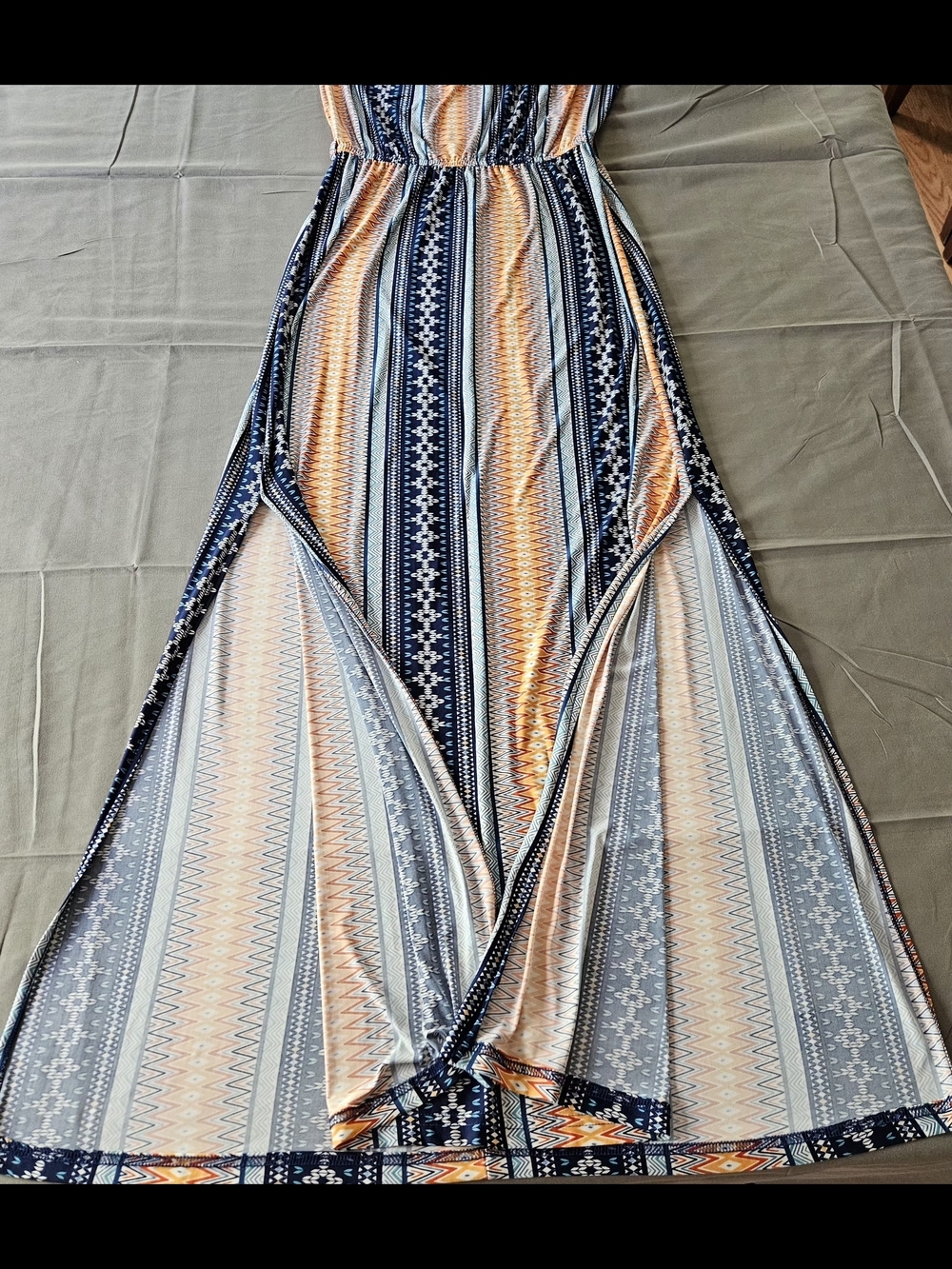 ANEL Woman’s Fashion Geometric Tribal Print Strapless Maxi Dress - Size L - Picture 14 of 15